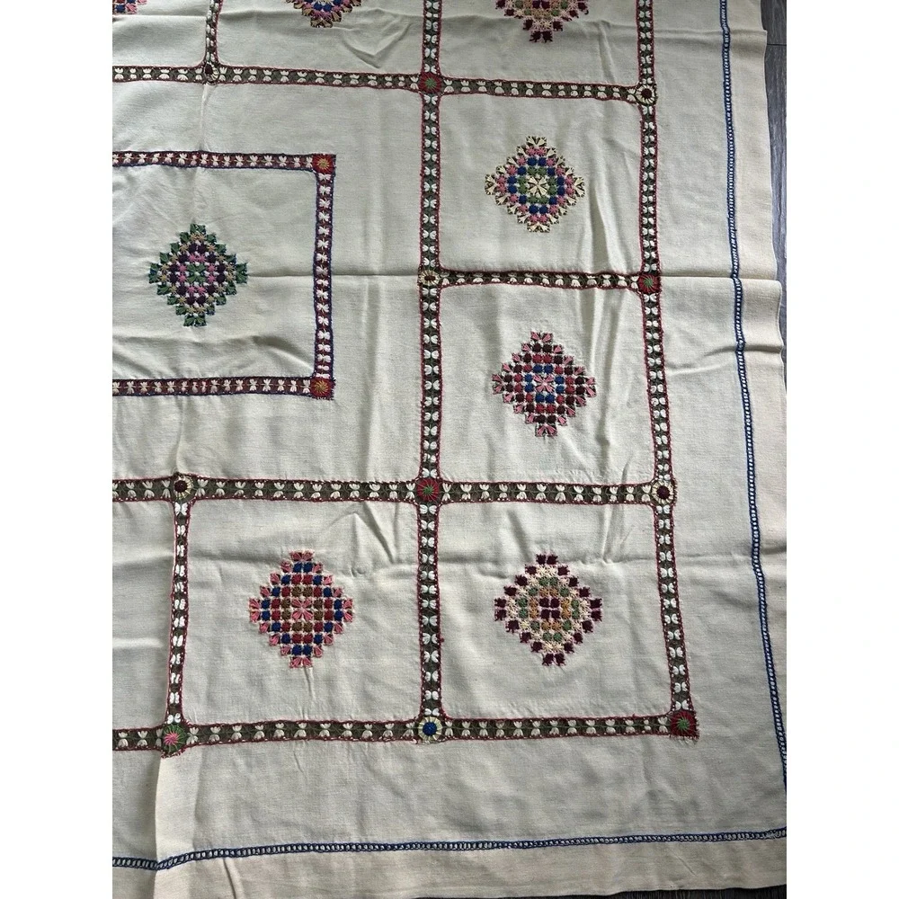 Vintage Hand Embroidered Colorful Tapestry Traditional Czech Slovak 45x48 Boho